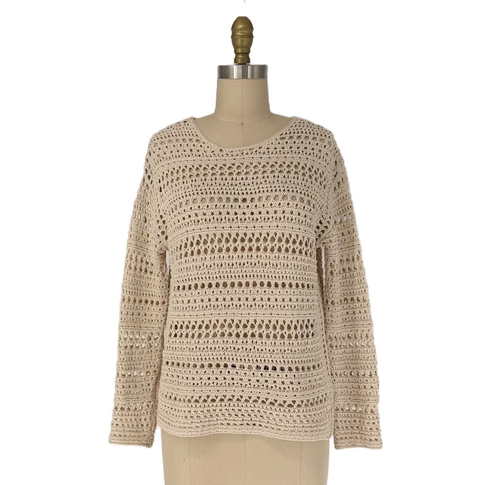 J. Jill Open-Weave Knit Sweater Womens sz XS Petite Cotton Crochet Texture